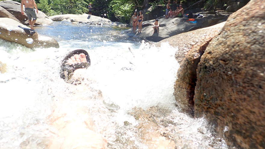 Natural rock water slide at Franconia Falls